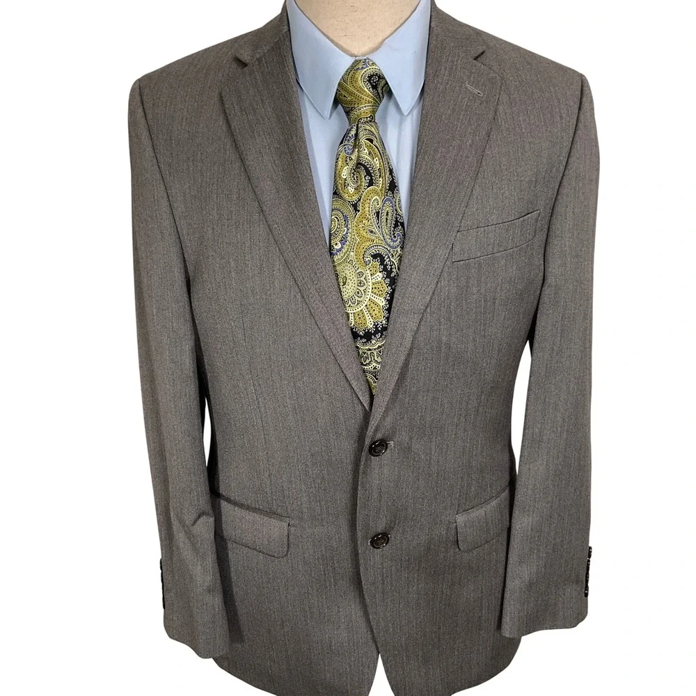 Lauren Ralph Lauren Blazer Mens 40R Gray Herringbone Camel Hair‎ Wool Sport Coat